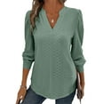 thumbnail image 1 of Hibeli Women V Neck Long Sleeve Curved Hem Solid Color Textured Tops, 1 of 6