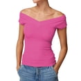 thumbnail image 1 of Hibeli Women V Neck Short Sleeve Solid Color Knitted Pullover Top, 1 of 7