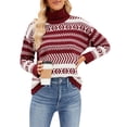 thumbnail image 1 of Hibeli Women Vintage Geometric Pattern Striped Turtleneck Long Sleeve Knitted Sweater, 1 of 7