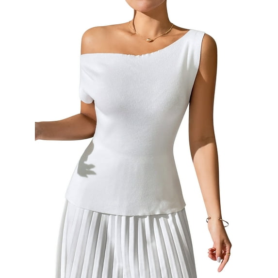 Hibeli Women's Asymmetrical One-Shoulder Sleeveless Solid Color Top