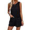 thumbnail image 1 of Hibeli Women's Crew Neck Sleeveless Solid Color Romper with Pockets, 1 of 5
