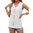 thumbnail image 1 of Hibeli Women's Eyelet V-Neck Buttoned Sleeveless Solid Color Tank Top, 1 of 7