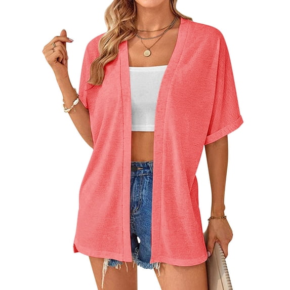 Hibeli Women's Open Front Short Sleeve Beach Cover-Up Cardigan