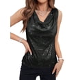 thumbnail image 1 of Hibeli Women's Sparkly Sequin Cowl Neck Draped Front Glitter Sleeveless Tank Top, 1 of 5