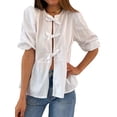 thumbnail image 1 of Hibeli Women's Striped Bow Ties Puff Short Sleeves Blouse, 1 of 6
