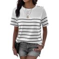 thumbnail image 1 of Hibeli Women's Striped Shoulder Button Crew Neck Short Sleeve T-Shirt, 1 of 7
