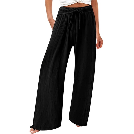 Hibeli Womens High Waisted Palazzo Drawstring Solid Color Wide Leg Pants
