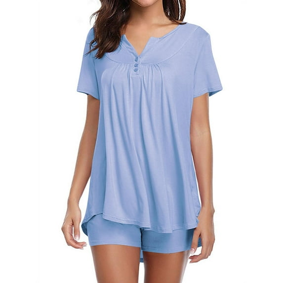Hibeli Womens Summer Pajama Sets 2 Piece Cozy Short Sleeve Lounge Soft Sleepwear Set
