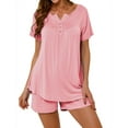 thumbnail image 1 of Hibeli Womens Summer Pajama Sets 2 Piece Cozy Short Sleeve Lounge Soft Sleepwear Set, 1 of 6