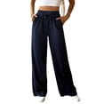 thumbnail image 1 of Hibeli Womens Wide Leg Sweatpants Elastic Drawstring Waist Solid Pants with Pockets, 1 of 5