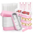 thumbnail image 1 of Treamon Disposable Aluminum Mini Loaf Pans, 50 Pack Aluminum Foil Pans with Lids and Spoons Sealing Sticker, 6.8 oz Rectangular Cake Pans Baking Pan, Pink, 1 of 6