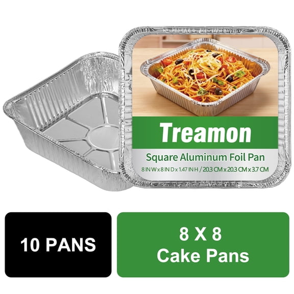 Treamon Aluminum Pans, Square Disposable Foil Pans, 8*8", 10 Count