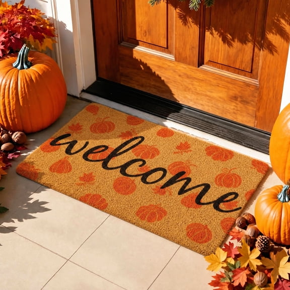 HiberyHom Fall Doormat, Pumpkin Maple Leafs Fall Welcome Mat with Non Slip Back, Indoor Outdoor Fall Doormat for Entrance Porch Decor, 30 x 17 Inch