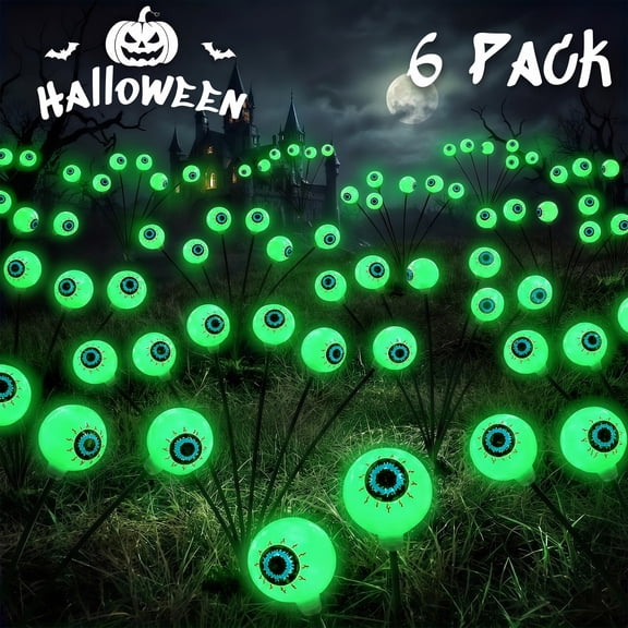 HiberyHom Solar Scary Eyeball Lights, 6 Pack 36 LED Waterproof Halloween Solar Lights for Pathway Yard Garden Lawn, Halloween Decorations Outdoor