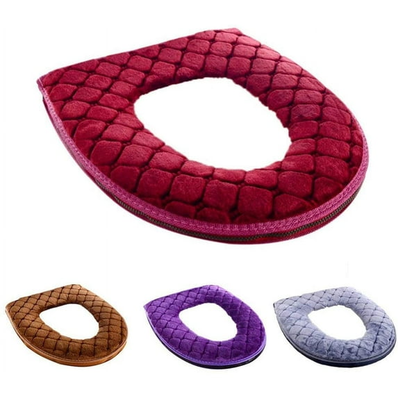 D-GROEE Toilet Seat Cover Pads with Zipper, Bathroom Soft Thicker Warmer Washable Cloth Toilet Seat Cover Pads, Fits Most Size Toilet Lids for Bathroom