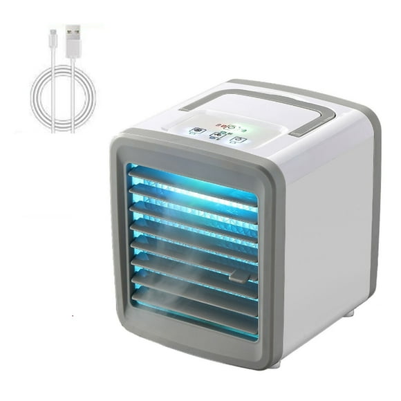 Hibibud Portable Air Conditioner, Mini Portable Fan with Ice Cooling & USB, Compact Desk Fan with 7-Color Box Fan Light