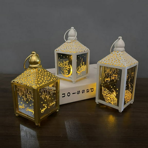 Shenmeida Ramadan Lantern Eid LED Lights Ramadan Decoration Mini Star LED Lantern with Shining Decorative Hanging Lantern Battery Portable Vintage Hexagonal Lantern for Home