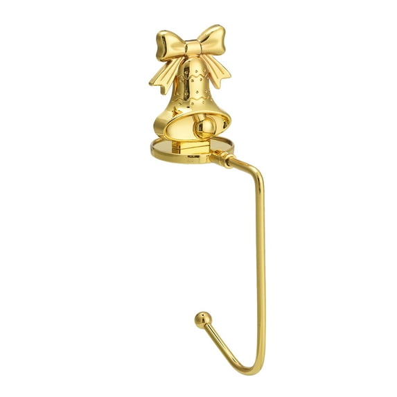Hibiscsu 1 Pcs Christmas Stocking Holders Bells Pine Tree Vintage Metal Standing Stocking Hook Gold Sturdy Stockings Hanger for Fireplace Counter Window Decoration