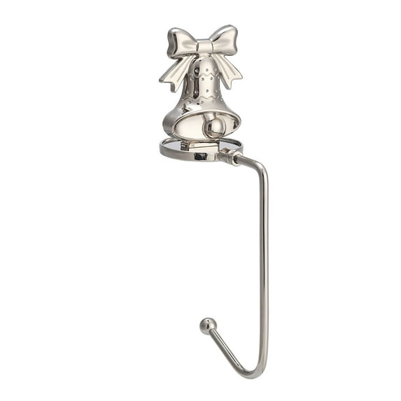 Hibiscsu 1 Pcs Christmas Stocking Holders Bells Pine Tree Vintage Metal Standing Stocking Hook Silver Sturdy Stockings Hanger for Fireplace Counter Window Decoration