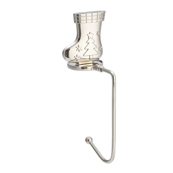 Hibiscsu 1 Pcs Christmas Stocking Holders Stockings Pine Tree Vintage Metal Standing Stocking Hook Silver Sturdy Stockings Hanger for Fireplace Counter Window Decoration