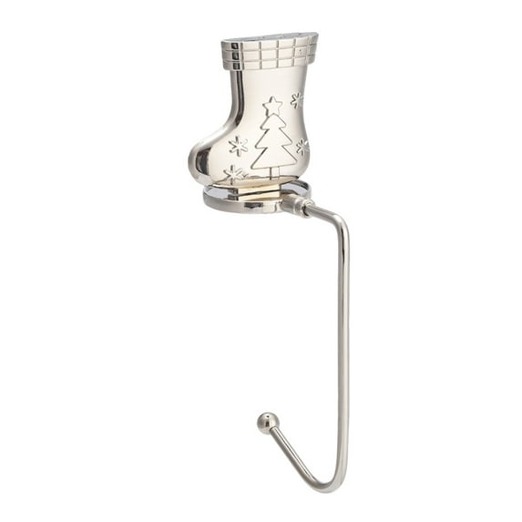 Hibiscsu 1 Pcs Christmas Stocking Holders Stockings Pine Tree Vintage Metal Standing Stocking Hook Silver Sturdy Stockings Hanger for Fireplace Counter Window Decoration
