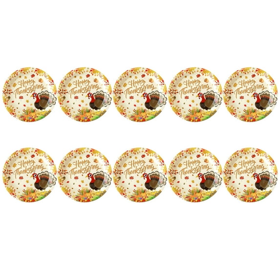 Hibiscsu 10 Piece Thanksgiving Halloween 9 Inch Turkey Letters Fruit Pumpkin Disposable Paper Plates For Dinner Parties Convenient And Portable Use