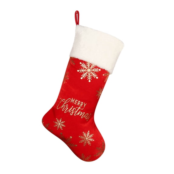 Hibiscsu 19 Inch Christmas Stocking ,Red Luxury Velvet Embroidery Snowflake Pattern Plush Faux Fur Cuff Hanging Stockings Family Decor Holiday Xmas Party Decorations