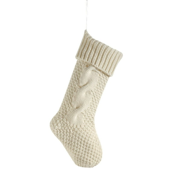 Hibiscsu Christmas Stockings Cable Knit Stocking Christmas Decorations Bags Gift Fireplace Xmas Tree Stocking Ornaments for Holiday Family Friends (White, Length 18",Pack of 1)