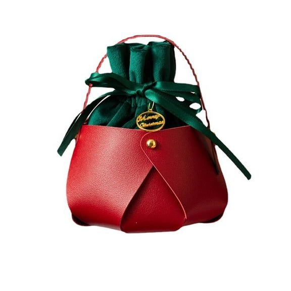 Hibiscsu Christmas Velvet Apple Bags Candy Bucket Tote Christmas Apple Shaped Velvet Candy Drawstring Gift Bags with Deer Charms(1x flannel bag 1x leather bag 1x leather box body)