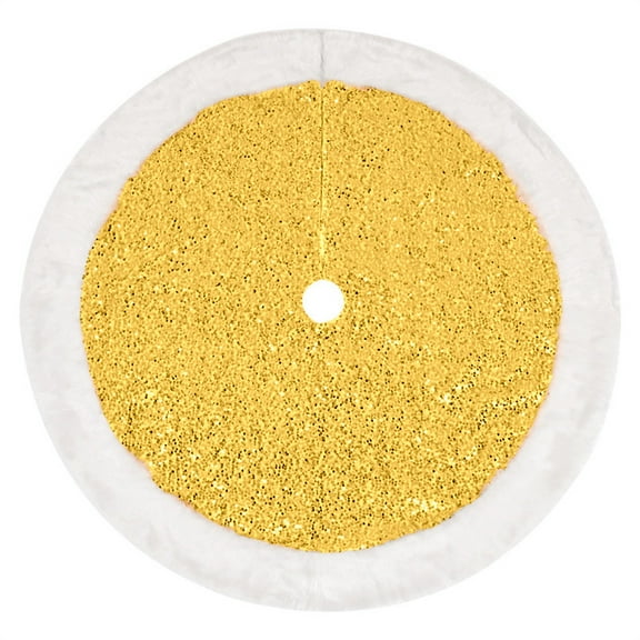 Hibiscsu Gold Christmas Tree Skirt, 35.4 Inch Gold Sequin Xmas Tree Mat - Glitter Tree Collar for Gold Christmas Decorations&Ornaments