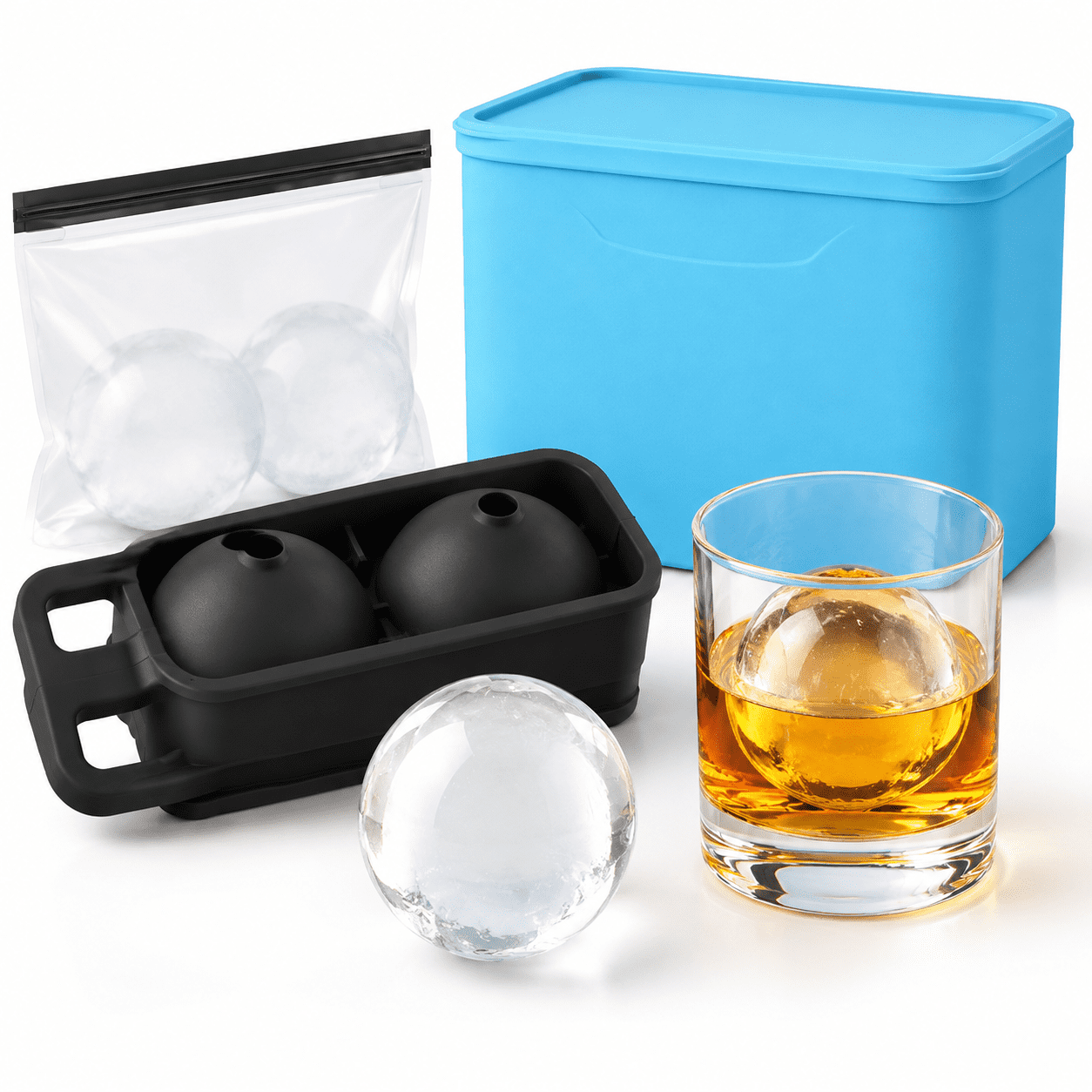 Hibiscus 2-Balls Ice Ball Maker Mold, 2.4in Silicone Sphere Ice Tray ...