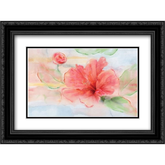 Hibiscus 2x Matted 24x18 Black Ornate Framed Art Print by Nan