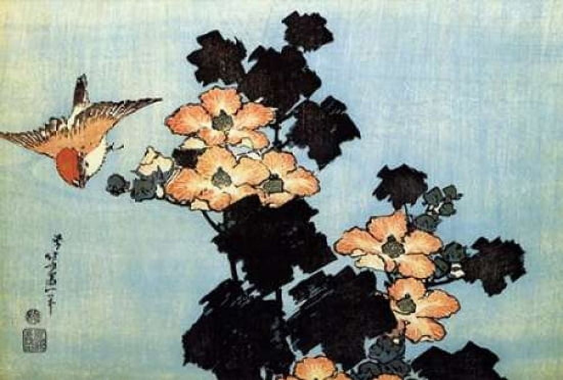 Hibiscus And Sparrow Canvas Art - Hokusai (24 x 36)