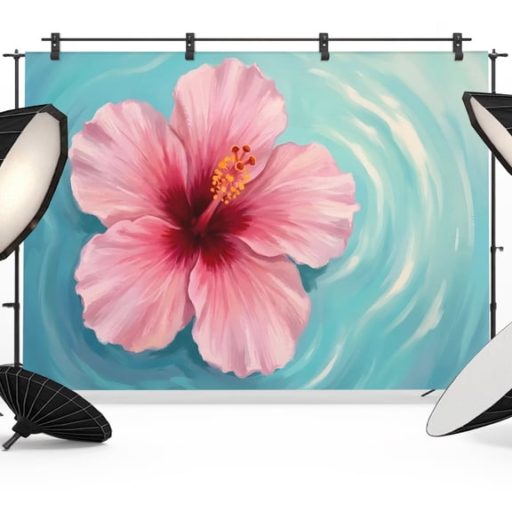 Hibiscus Backdrops for Photography, Water Ripples Tropical Coastal Summer Fabric Photo Background Sturdy Studio Props for Photo Studio, Video Recording, Booth & Photoshoot 12x8ft