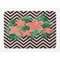 thumbnail image 1 of Hibiscus Bath Mat, Tropical Floral Graphic on Chevron, Plush Bathroom Decor Mat with Non Slip Backing, 29.5" X 17.5", Coral Multicolor, by Ambesonne, 1 of 2