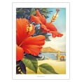 thumbnail image 1 of Hibiscus Beach Day - Waikiki Beach - Red Hibiscus - Vintage Hawaiian Travel Poster by Kerne Erickson - Fine Art Matte Paper Print (Unframed) 24x32in, 1 of 4