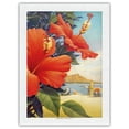 thumbnail image 1 of Hibiscus Beach Day - Waikiki Beach - Red Hibiscus - Vintage Hawaiian Travel Poster by Kerne Erickson - Japanese Unryu Rice Paper Art Print (Unframed) 18 x 24 in, 1 of 4