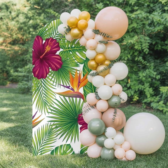 Hibiscus Bird of Paradise Arch Backdrop Cover 6 FT, Boho Floral Tropical Monstera Leaf Wedding Arch Cover Stretchy Backdrop Stands Covers for Birthday Party Ceremony Banquet Decor