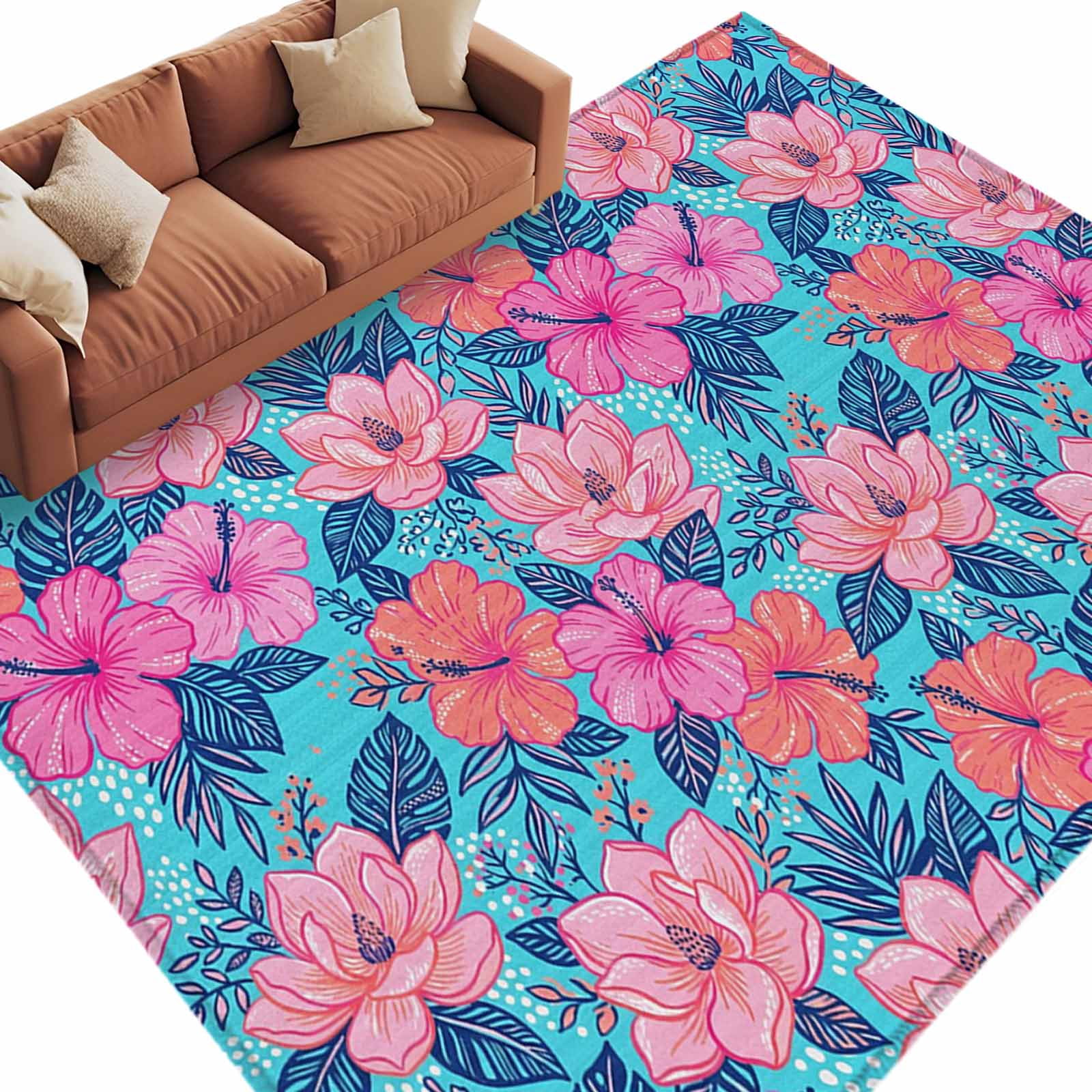Hibiscus Rug Hibiscus Bloom Washable Living Room Rugs 6'x9', Boho Romantic Tropical ...