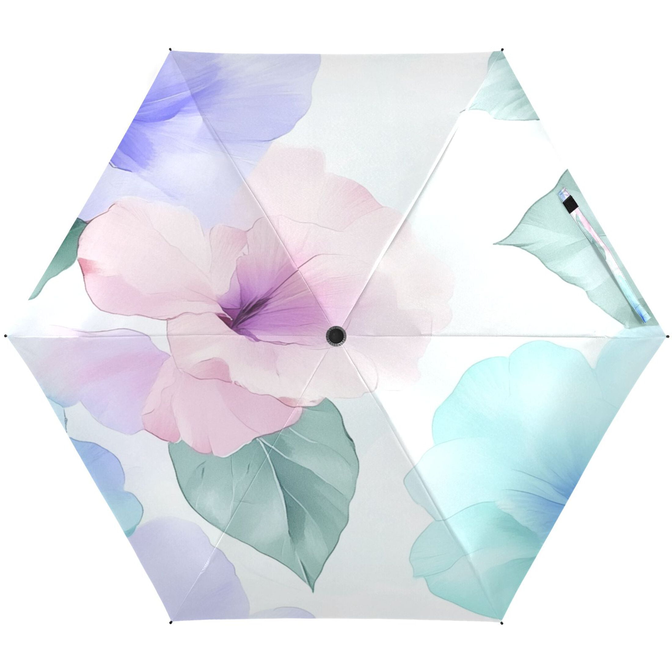 Hibiscus Blooms Umbrellas for Sun Auto Open Close UV50+ Waterproof 5-Fold Compact Fiberglass Frame