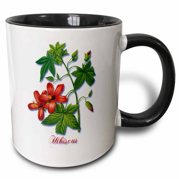 Hibiscus, Botanical Print of Bright Red Flowers with Yellow Centers 15oz Two-Tone Black Mug mug-171206-9