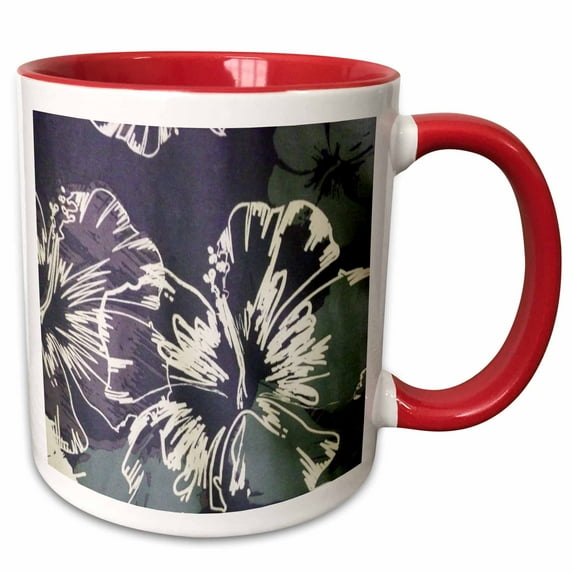 3drose, Hibiscus Camouflage, 15oz Two-tone Red Mug