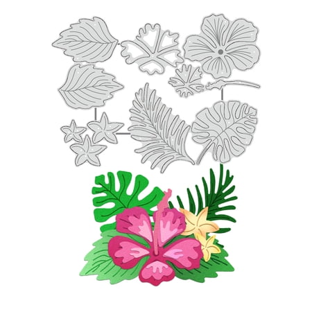 Hibiscus Cutting Dies Flower Leaf Stencils Jungle Leaf Decorative Embossing Stencils for Scrapbooking Photo Album Greeting Card Making 4.6x6"
