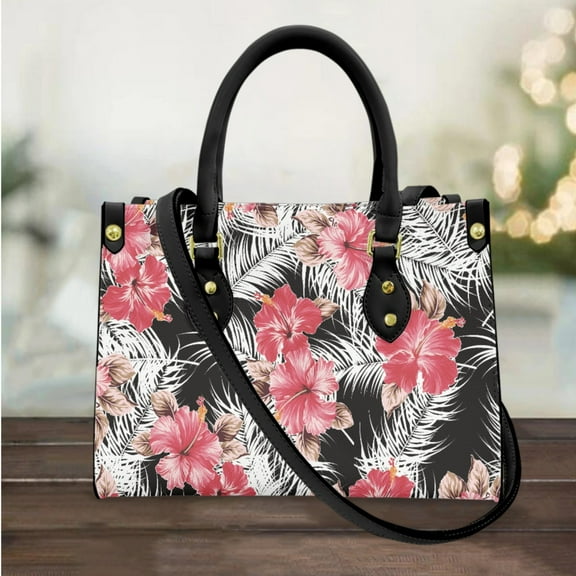Hibiscus Design PU Leather Top Handle Handbag High Quality Polynesian Printing Casual Tote Bags New Vintage Party Clutch