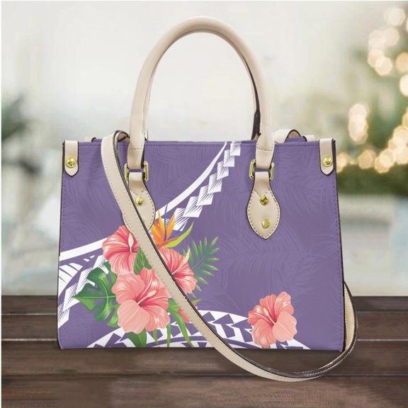 Hibiscus Design PU Leather Top Handle Handbag High Quality Polynesian Printing Casual Tote Bags New Vintage Party Clutch