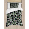 thumbnail image 1 of Hibiscus Duvet Cover Set, Vintage Circular Blots and Flowers Blossoming Tropic Plantation, Decorative 2 Piece Bedding Set with 1 Pillow Shams, Twin Size, Charcoal Grey and Multicolor, by Ambesonne, 1 of 3