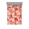 thumbnail image 1 of Hibiscus Fitted Sheet & Pillow Sham Set, Watercolor Silhouettes of Tropical Floral with Neutral Colors Boho Art, Decorative Printed 3 Piece Bedding Decor, Queen, Dark Coral Coral White, by Ambesonne, 1 of 2