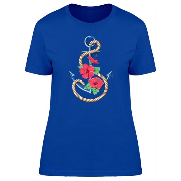 Hibiscus Floral Anchor Doodle T-Shirt Women -Image by Shutterstock, Female Small