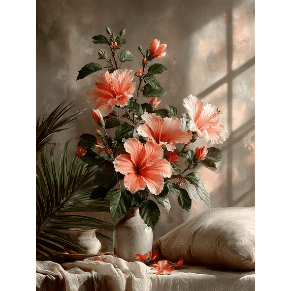 Hibiscus Floral Canvas Print, Botanical Flower Wall Art, Country Home & Girl Room Decor