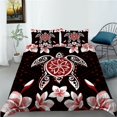thumbnail image 1 of Hibiscus Floral Duvet Cover Exotic Sea Turtle Bedding Set Microfiber Hawaiian Tribal Polynesian Comforter Cover Single King Size, 1 of 4